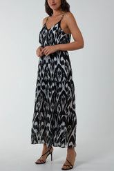 Brushed Print Wrap Maxi Dress