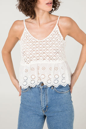 Crochet Anglaise Peplum Cami Vest