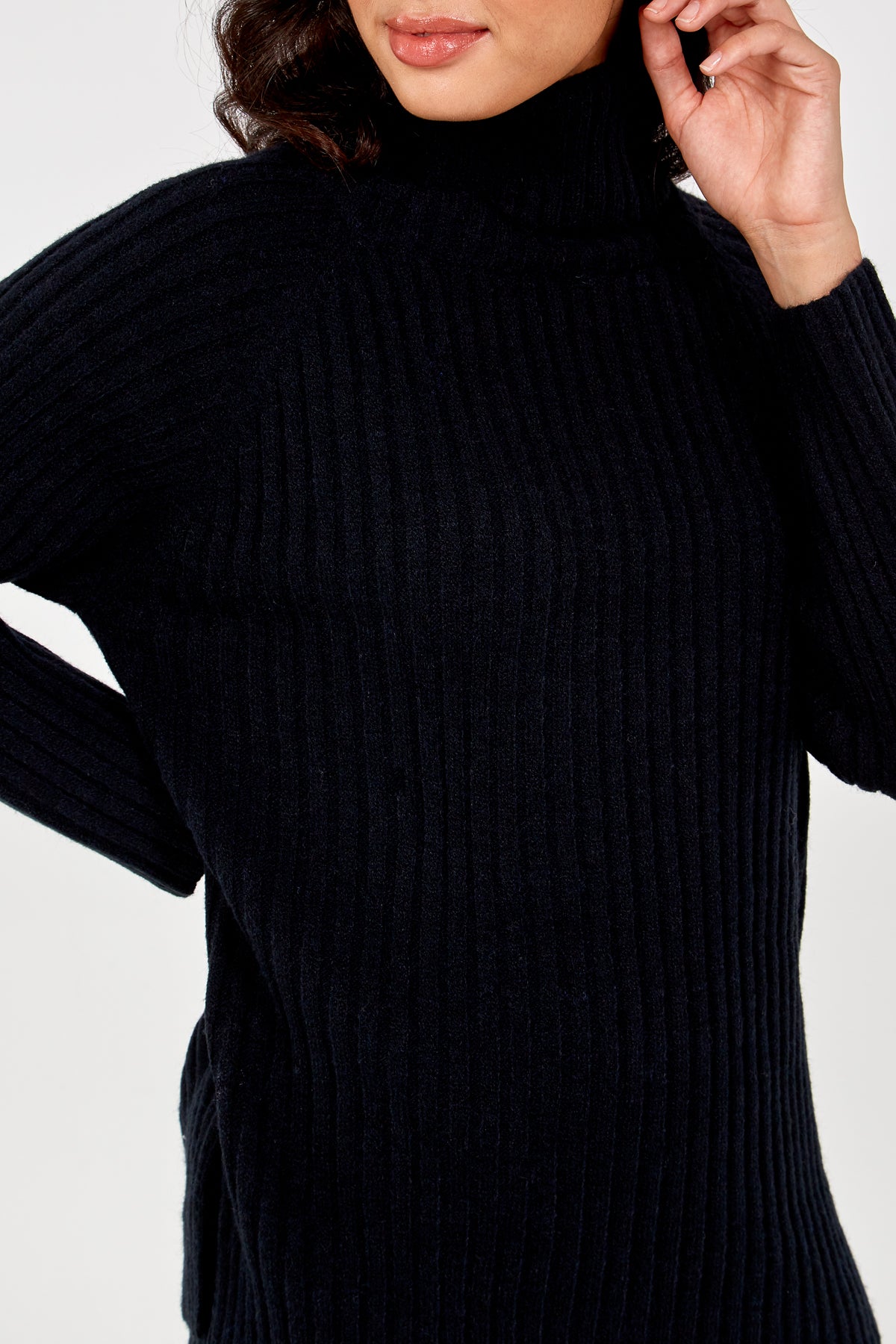 Ribbed Knit Roll Neck Jumper & Wide Trouser Set