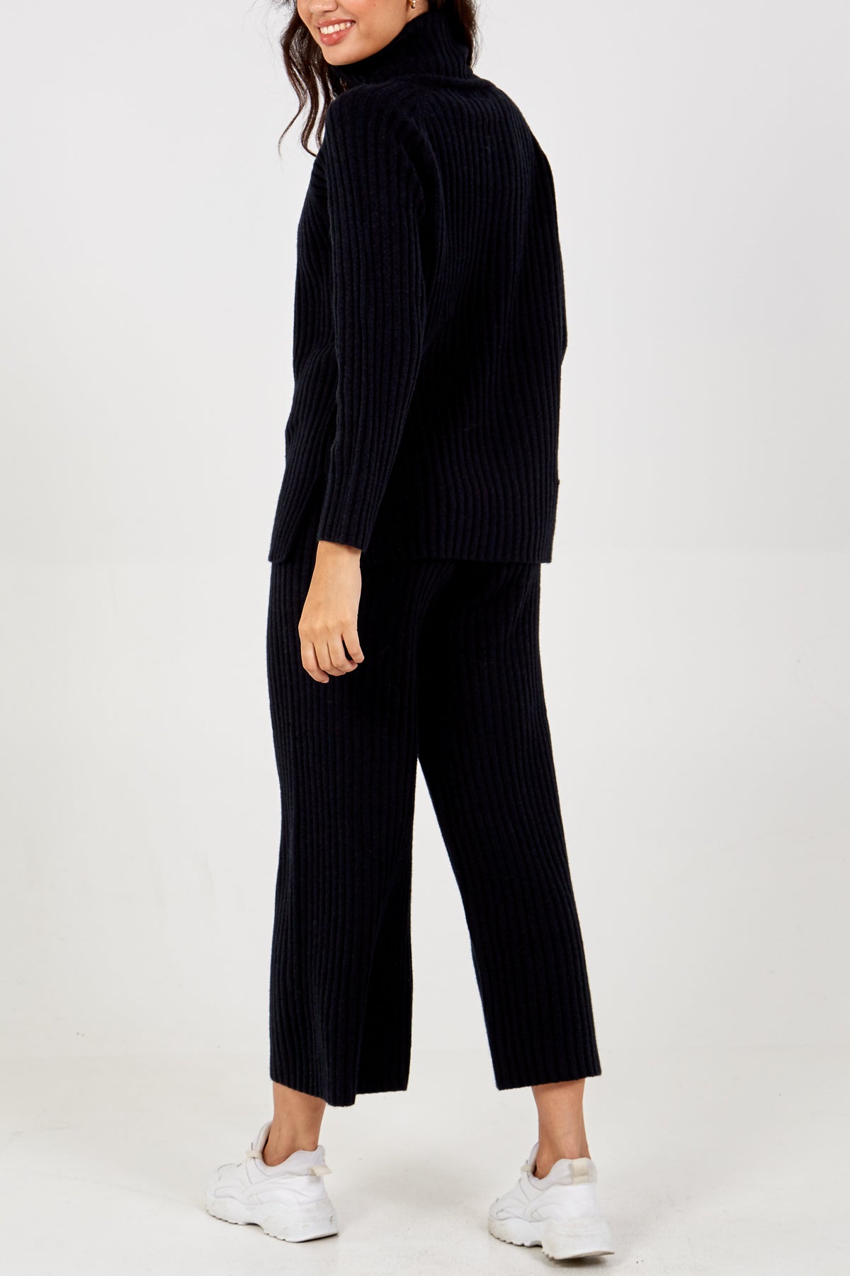 Ribbed Knit Roll Neck Jumper & Wide Trouser Set