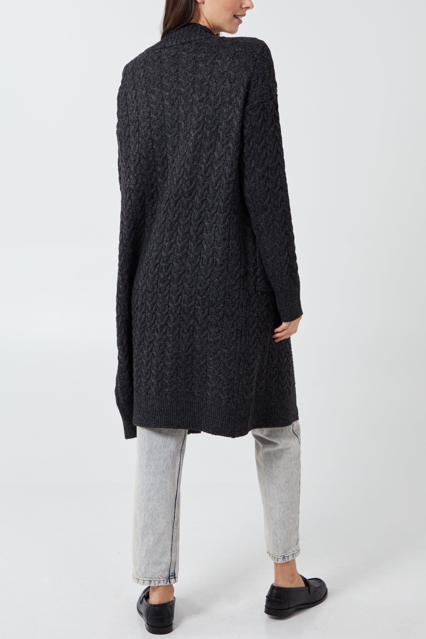 Chunky Cable Longline Cardigan With Pockets