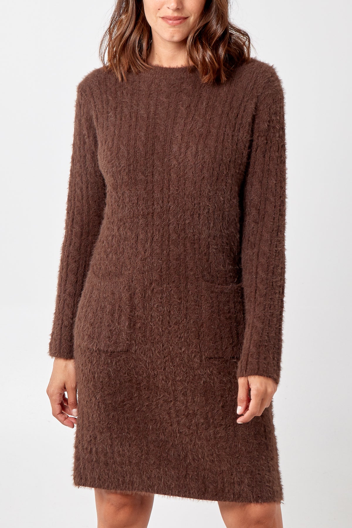 Cable Knit Dress With Front Pockets
