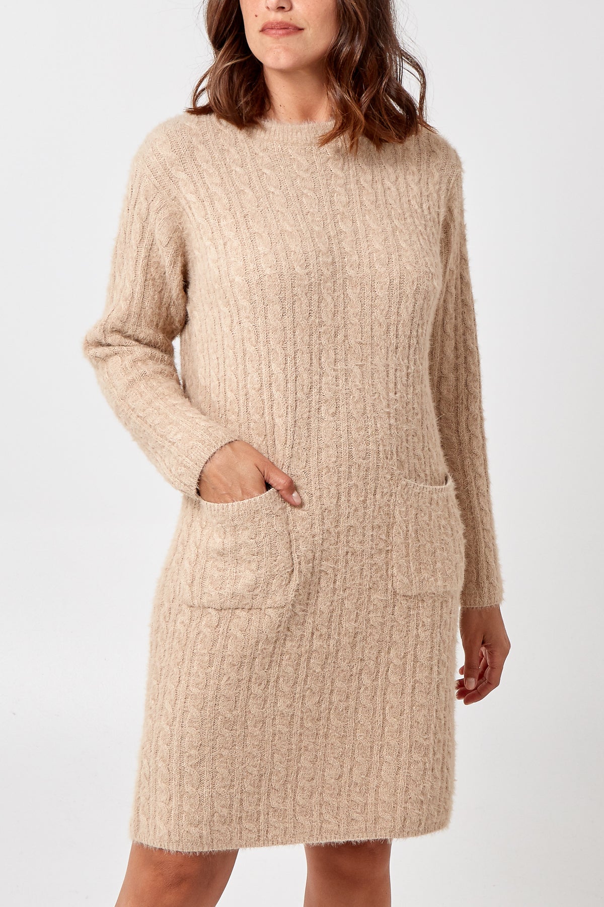 Cable Knit Dress With Front Pockets