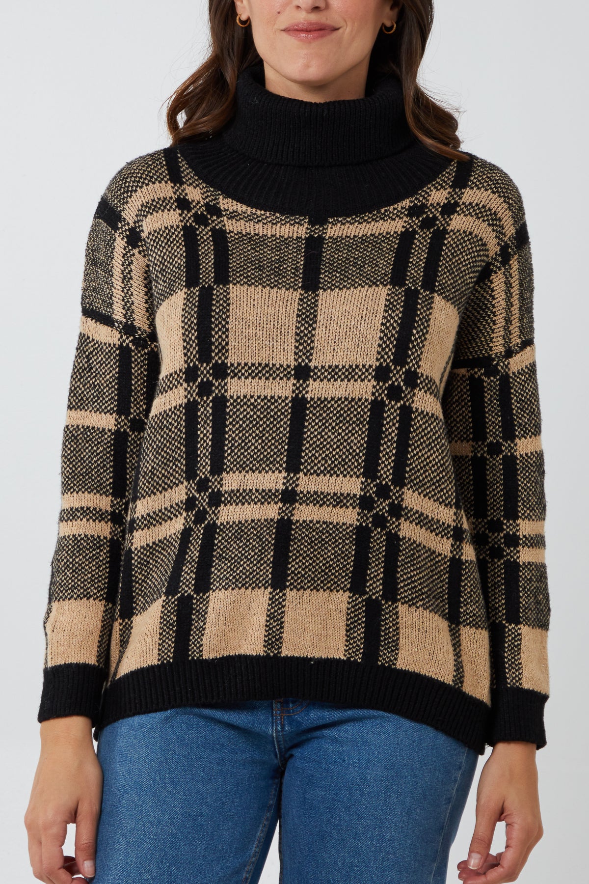 Checked Roll Neck Jumper