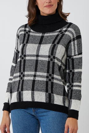 Checked Roll Neck Jumper