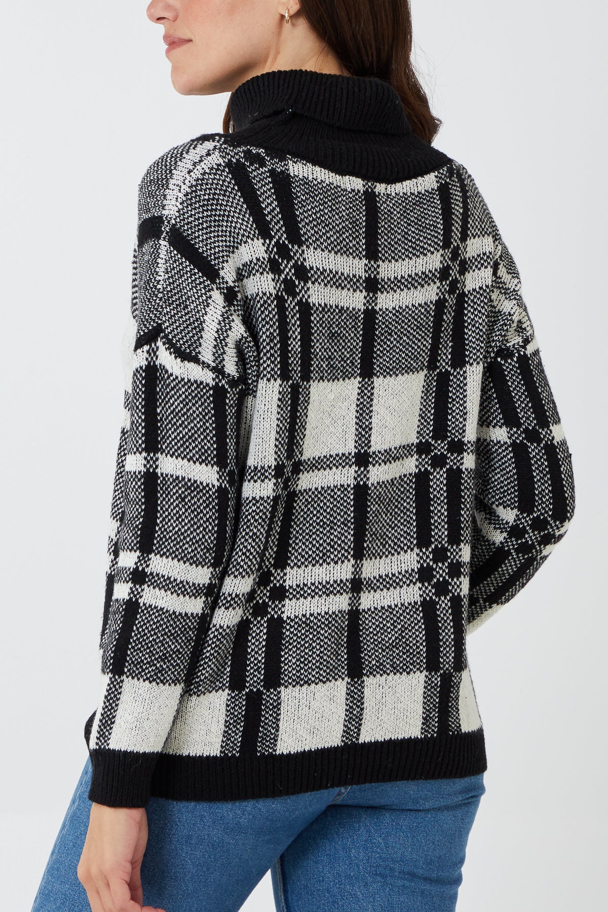 Checked Roll Neck Jumper