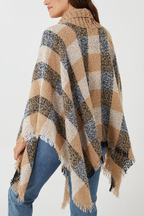 Roll Neck Checked Poncho