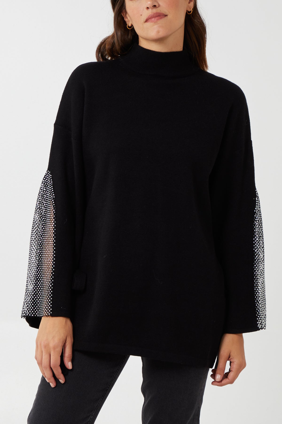 High Neck Jumper With Glitter Bell Sleeve