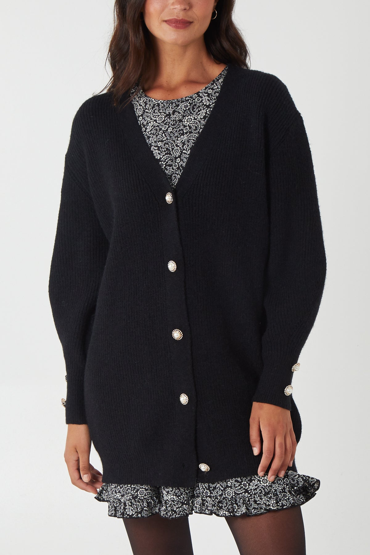 Pearl Button Long Line Cardigan