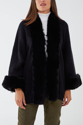 Faux Fur Embroidered Batwing Cardigan