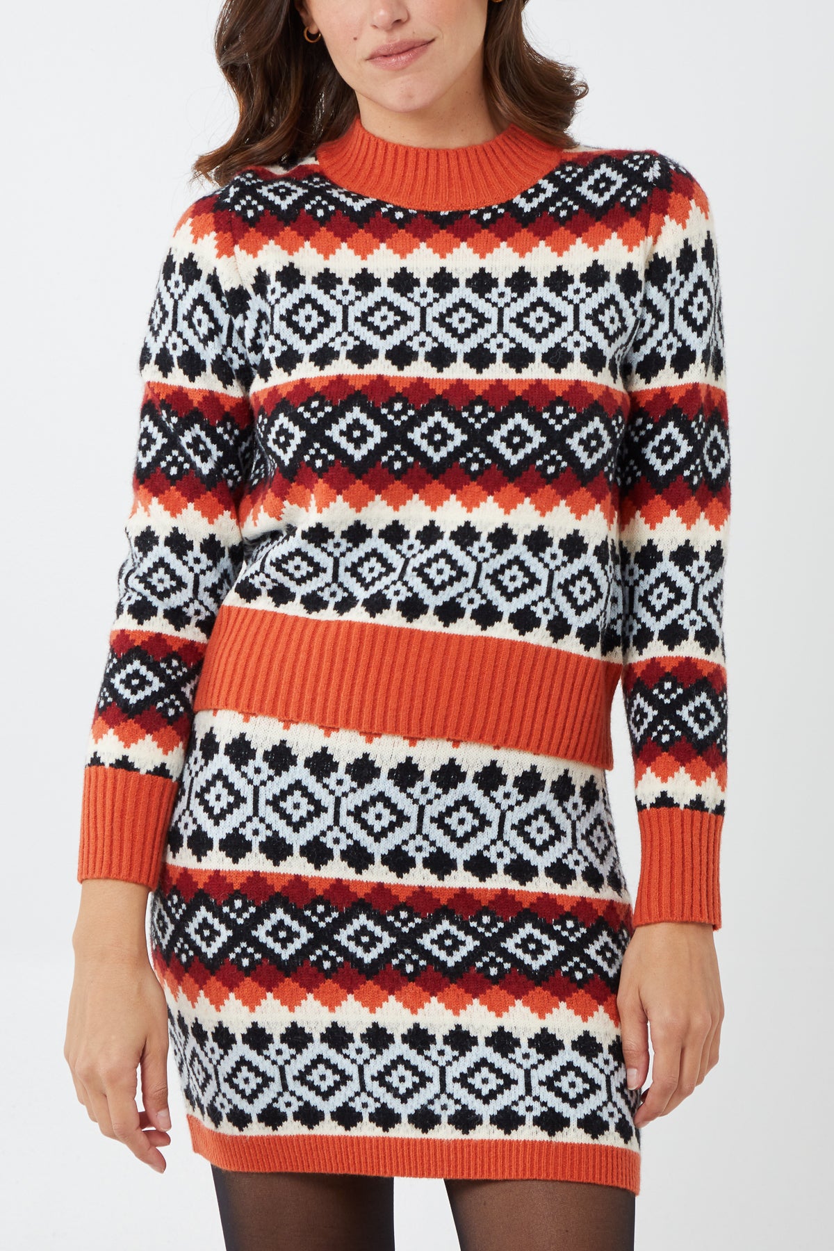 Geometric Print Knitted Jumper & Skirt Set