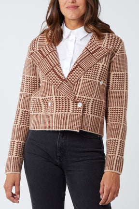 Checked Double Breasted Knitted Jacket