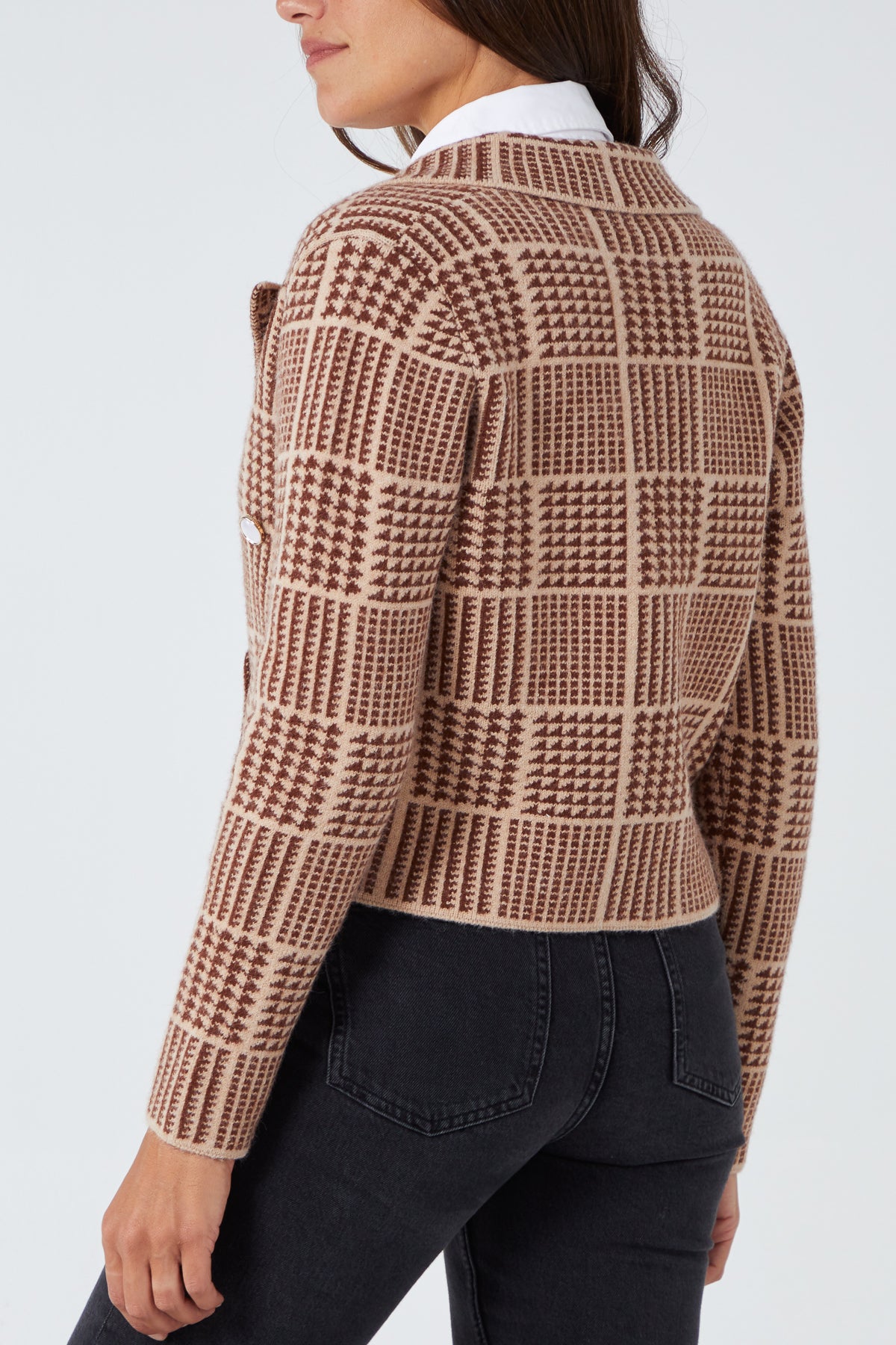 Checked Double Breasted Knitted Jacket