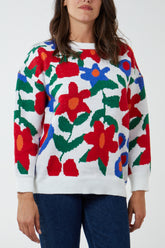 Multi Colour Floral Jacquard Oversized Jumper