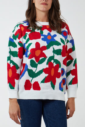 Multi Colour Floral Jacquard Oversized Jumper