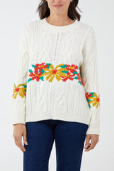 Floral Jacquard Cable Knit Jumper