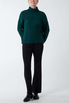 Cable Chunky Knit Roll Neck Jumper