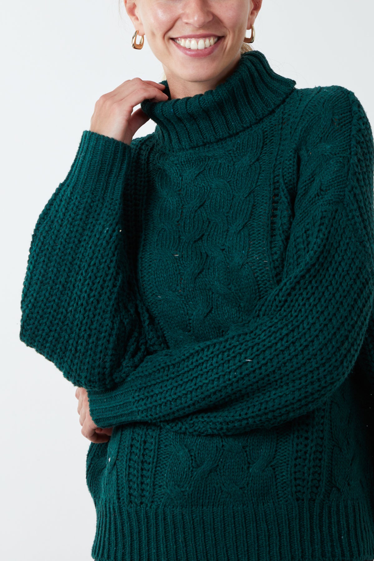 Cable Chunky Knit Roll Neck Jumper