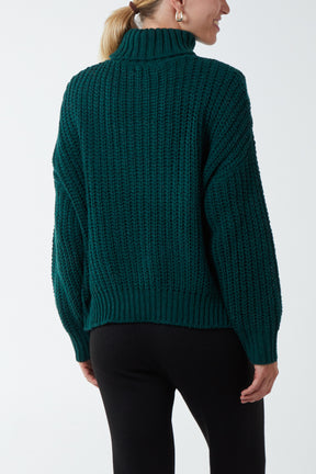 Cable Chunky Knit Roll Neck Jumper