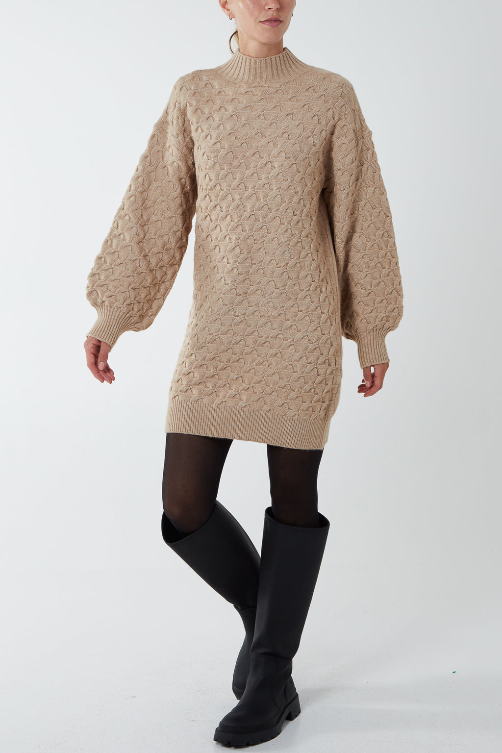 Chunky Knit Balloon Sleeve Jumper Mini Dress