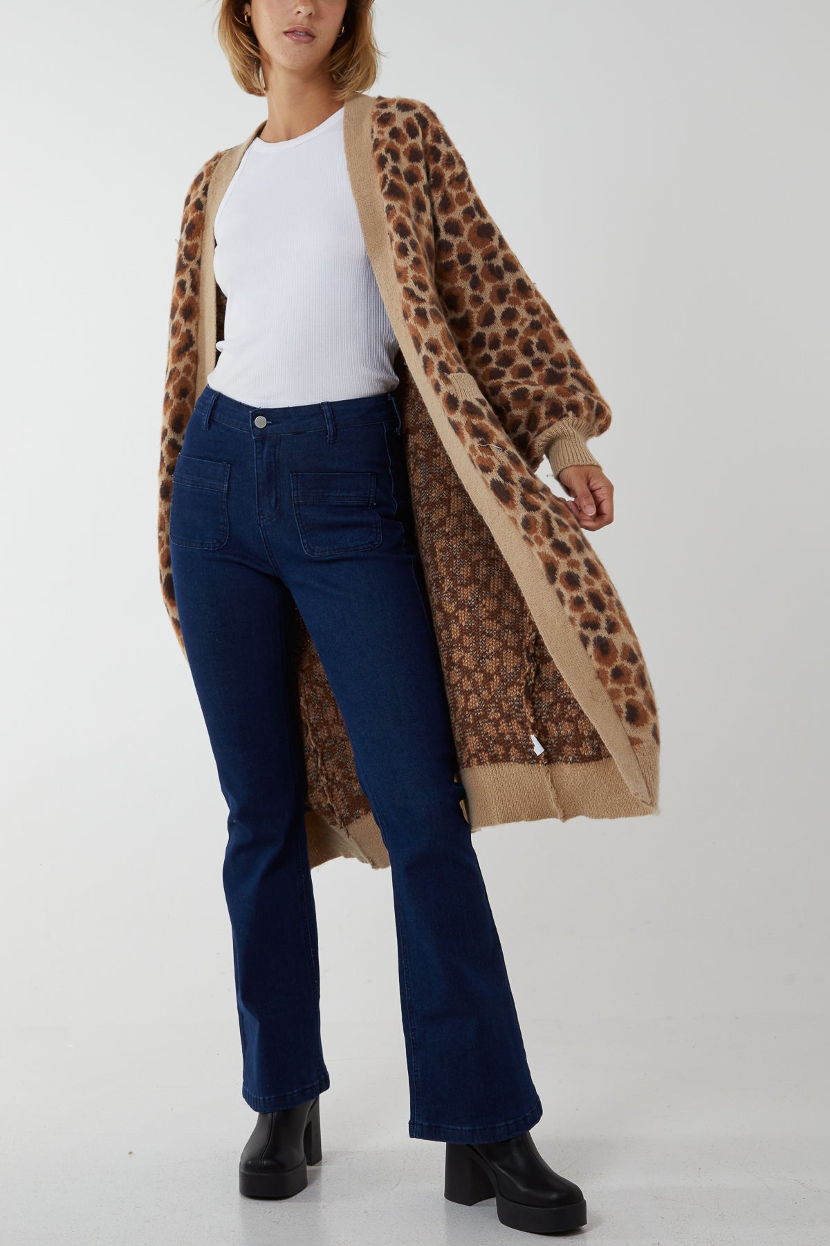 Cheetah Print Longline Knitted Cardigan