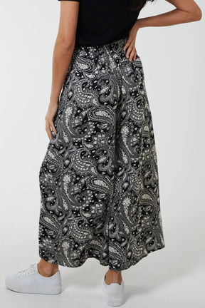 Shirred Wide Leg Paisley Trousers