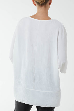 Oversized Twist Knot Hem Blouse