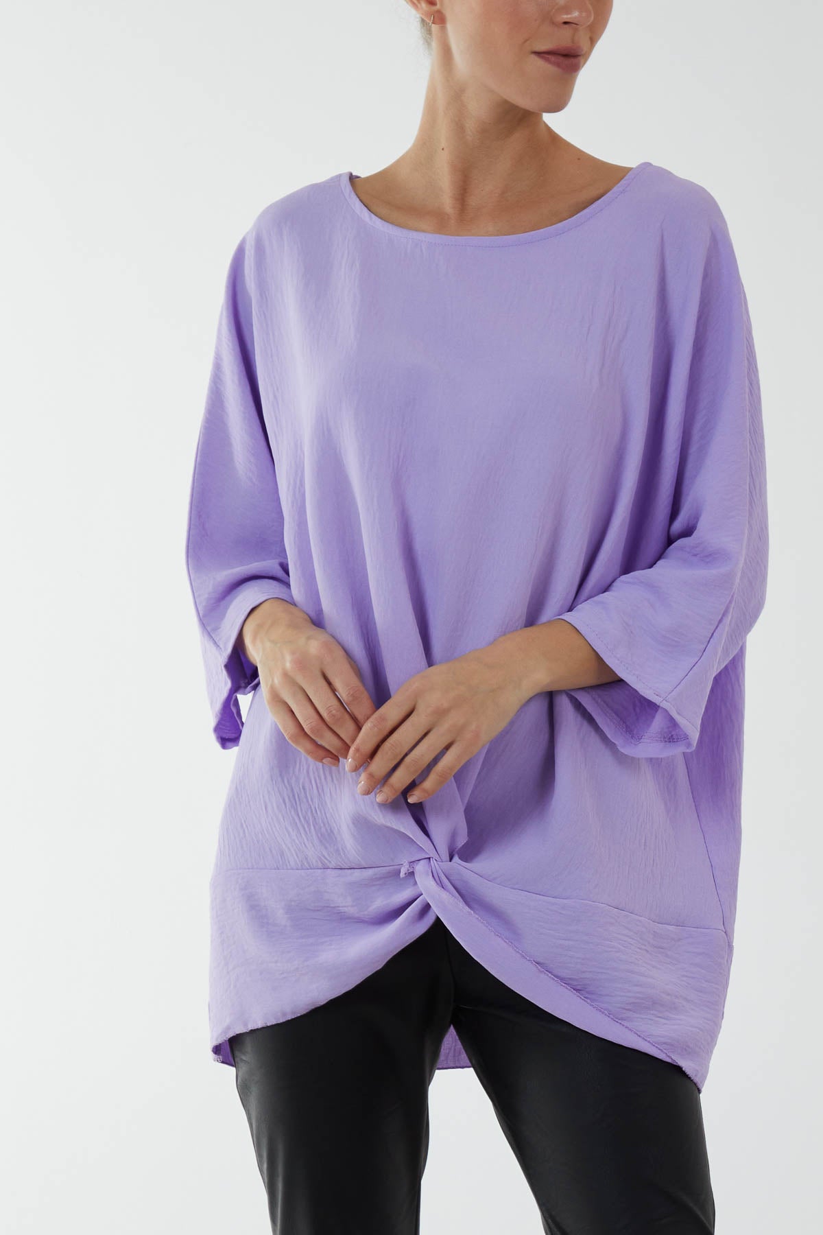 Oversized Twist Knot Hem Blouse