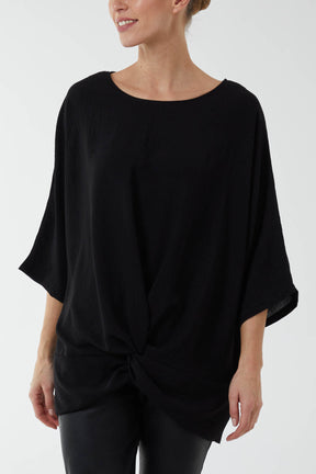 Oversized Twist Knot Hem Blouse