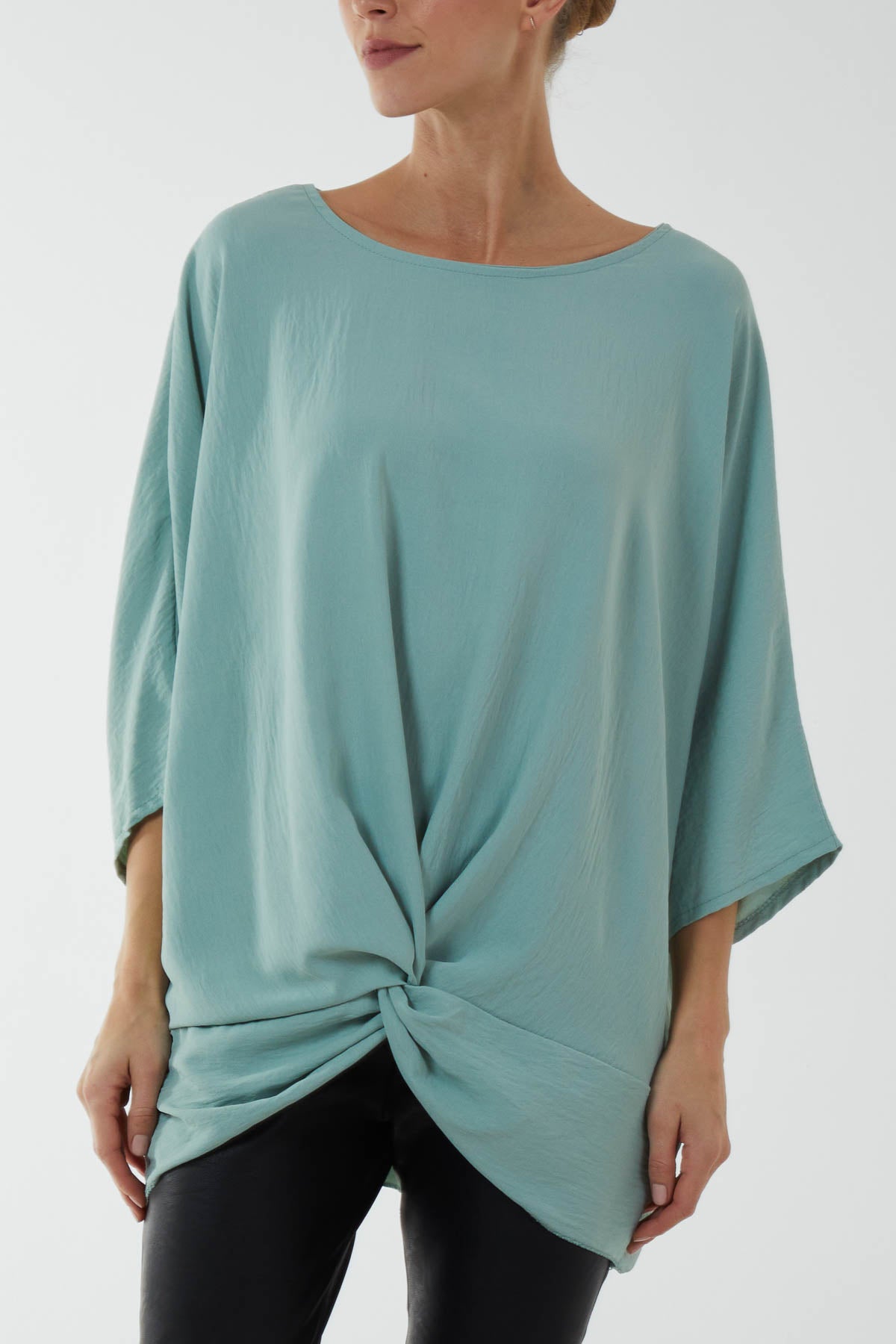 Oversized Twist Knot Hem Blouse