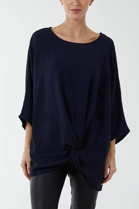 Oversized Twist Knot Hem Blouse