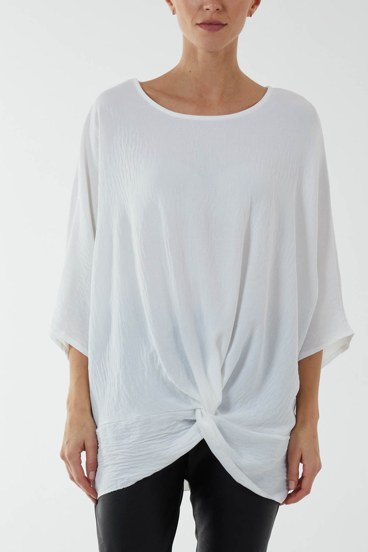 Oversized Twist Knot Hem Blouse