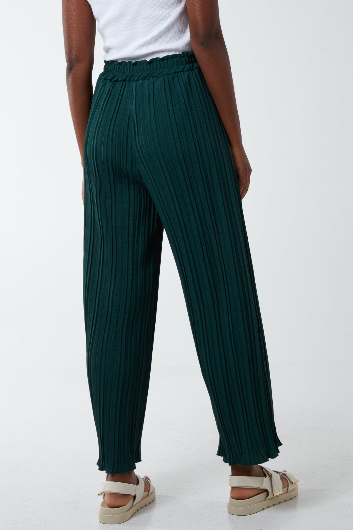 Wide Leg Plisse Drawstring Trousers