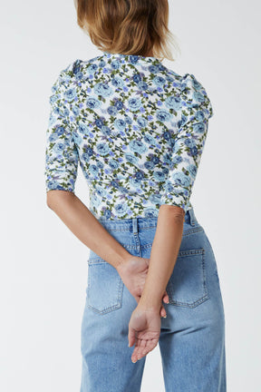 Puff Shoulder Flower Button Cardigan