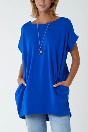 Cap Sleeve High Low Necklace Top