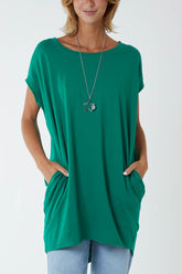 Cap Sleeve High Low Necklace Top