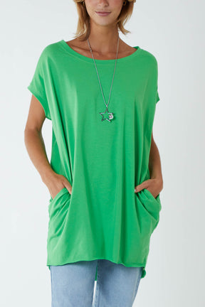 Cap Sleeve High Low Necklace Top