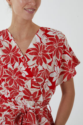 Crossover Short Sleeve Floral Jumpsuit