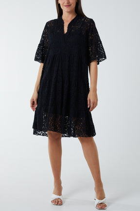 Angel Sleeve Tiered Lace Dress