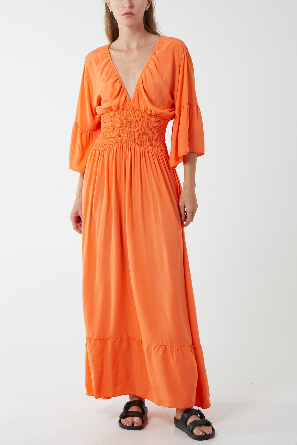 Shirred Waist Tiered Maxi Dress