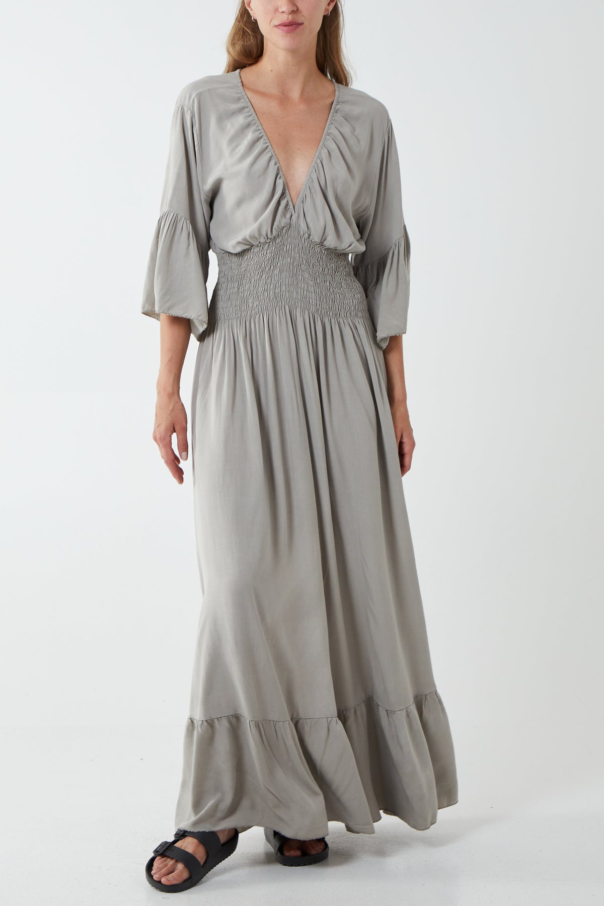 Shirred Waist Tiered Maxi Dress