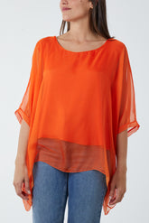 Lightweight Round Neck Sheer Blouse