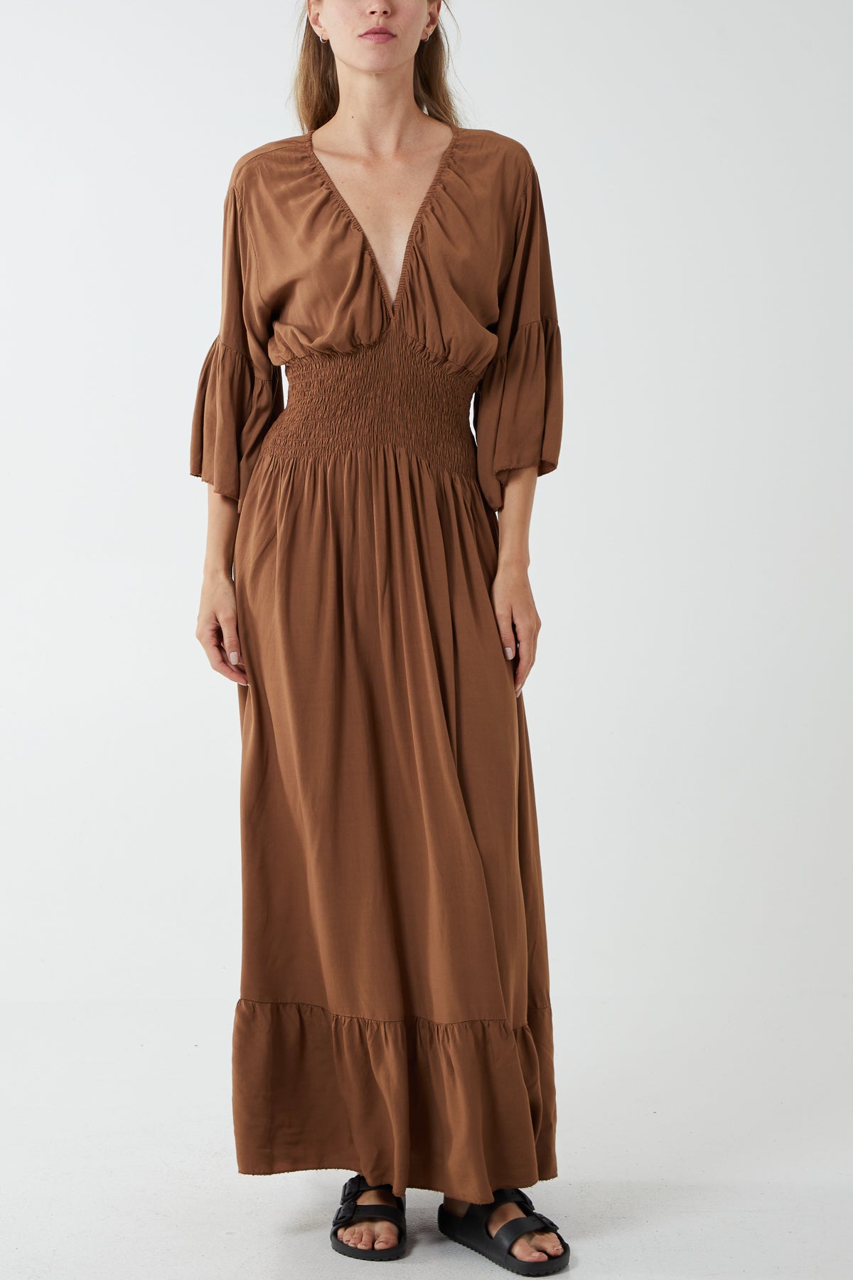 Shirred Waist Tiered Maxi Dress