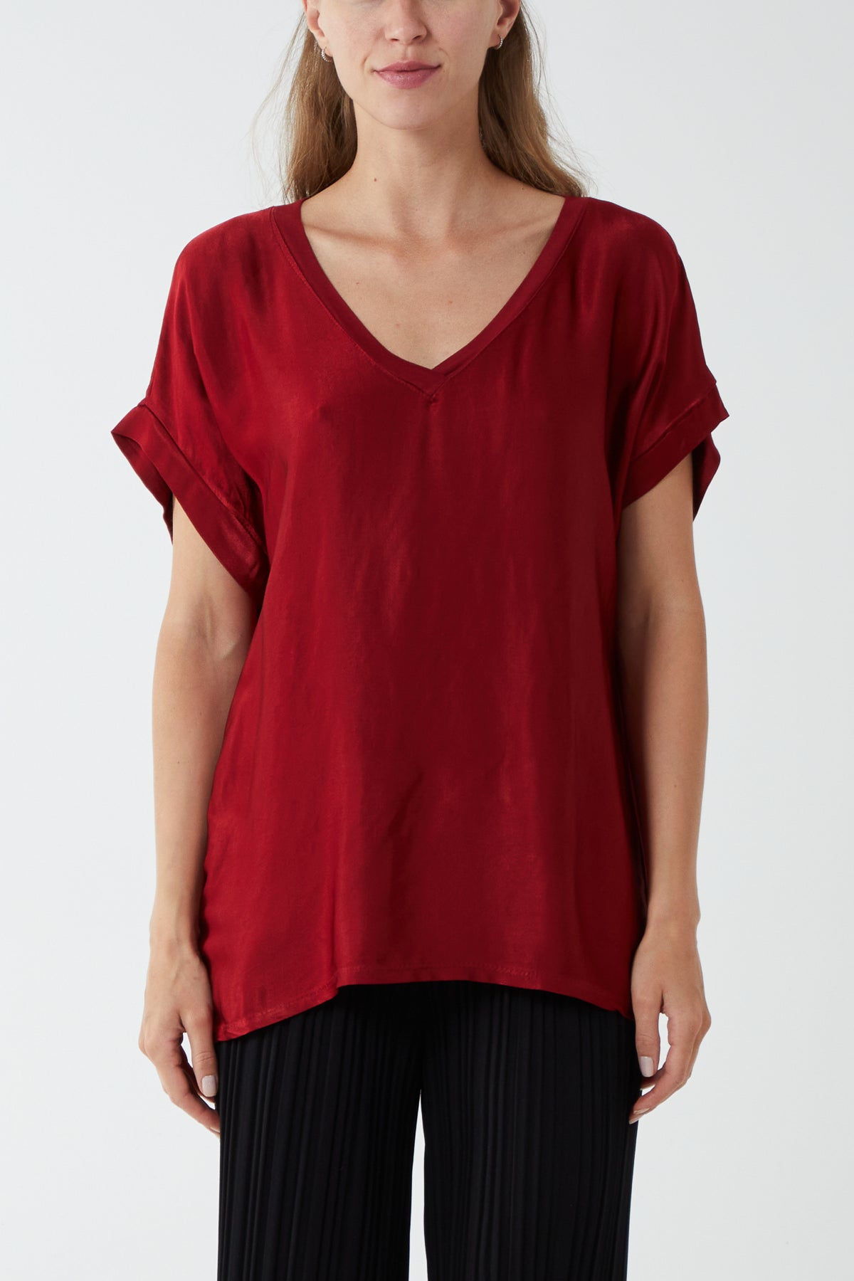 V-Neck Satin Feel T-Shirt
