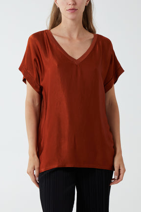 V-Neck Satin Feel T-Shirt